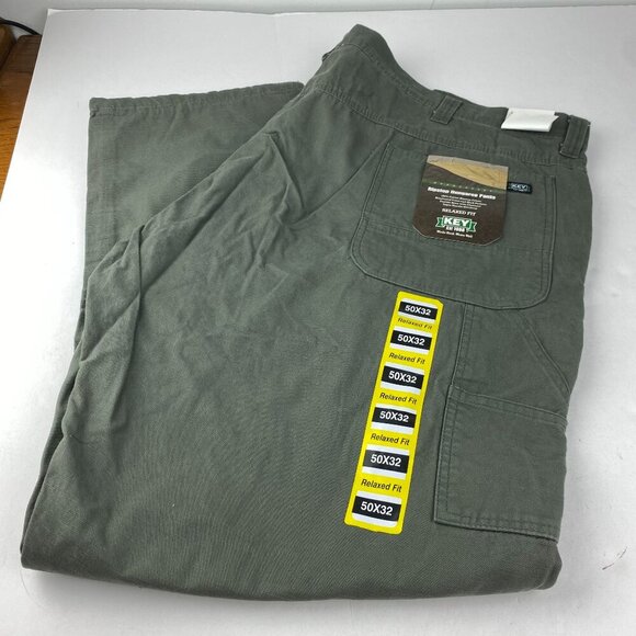 NWT Key Men’s Ripstop Dungaree Double Knee Pants 50 x 32 Relaxed Fit Green - Picture 1 of 10